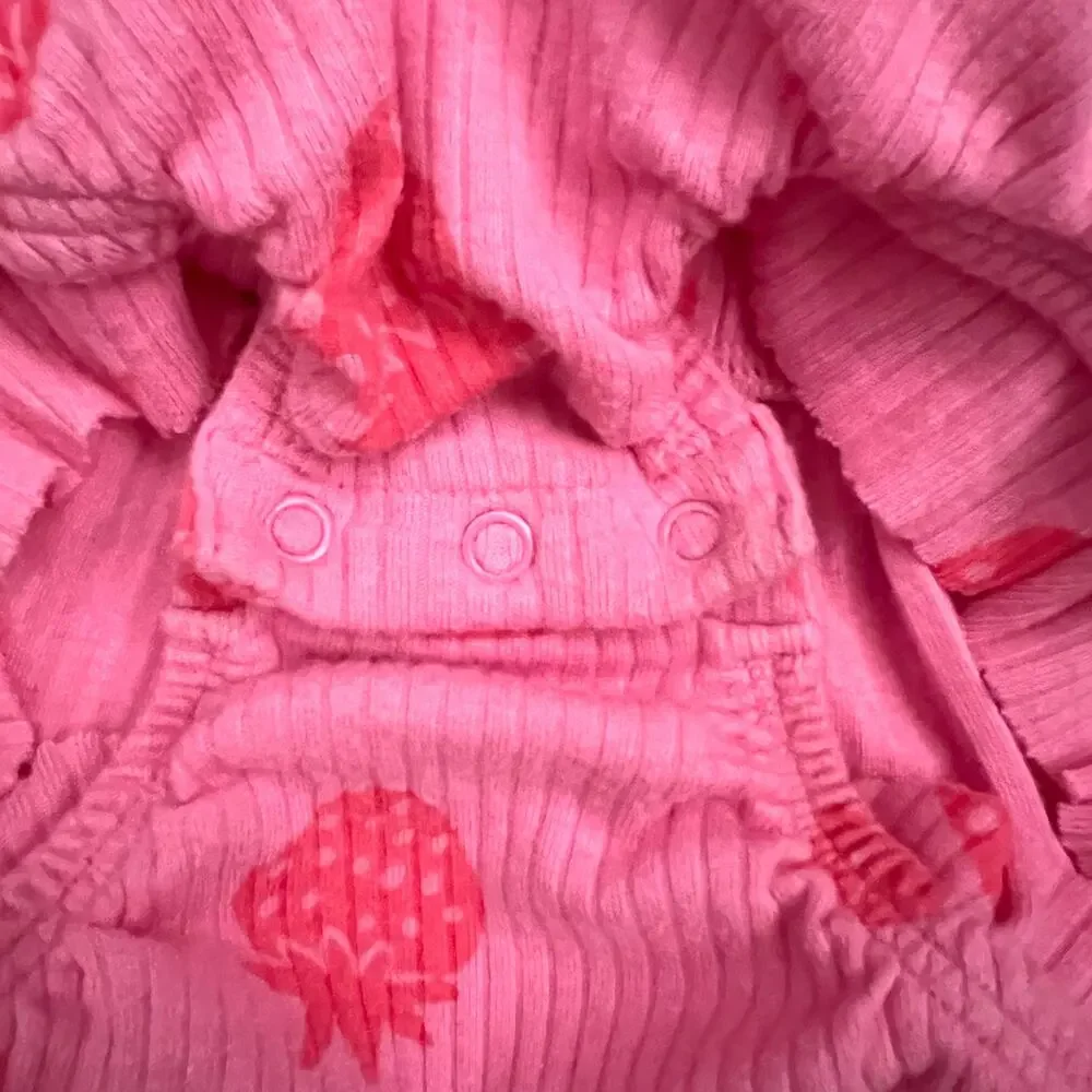🍄3/$15 Cat & Jack Ribbed Romper Baby 18M Pink Strawberry Print Adjustable Ruffle